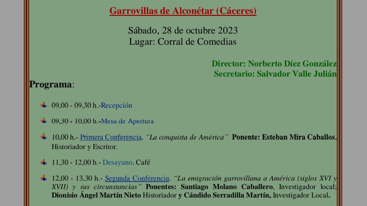 Las VI Jornadas de Historias Locales de Garrovillas de Alconétar analizarán el papel extremeño en el Descubrimiento de América